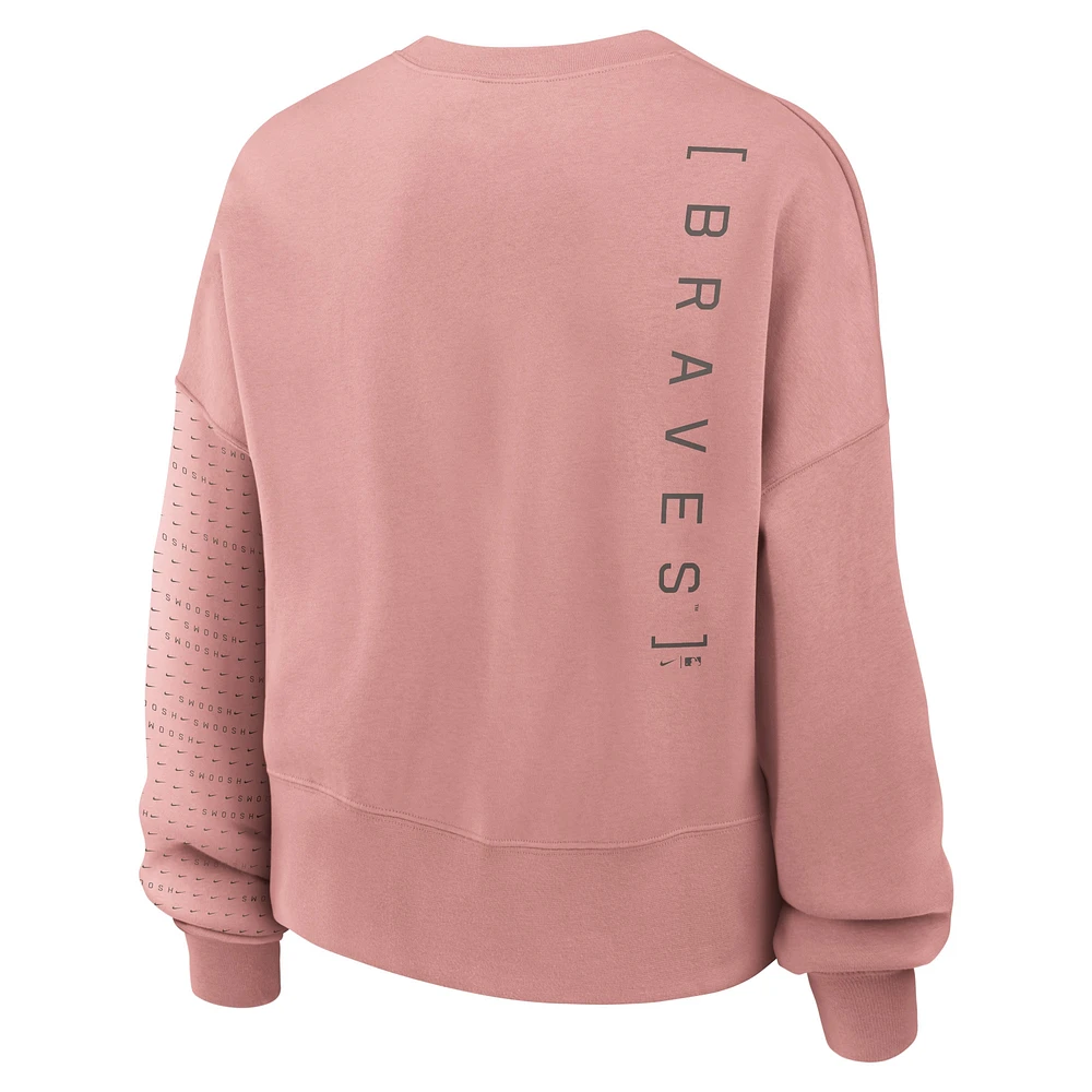 Women's Nike Pink Atlanta Braves Statement Oversized Long Sleeve Cropped Sweatshirt