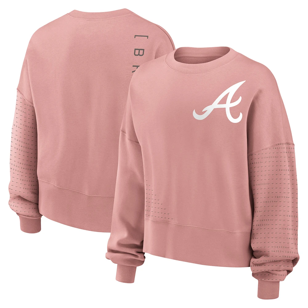 Women's Nike Pink Atlanta Braves Statement Oversized Long Sleeve Cropped Sweatshirt