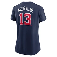 T-shirt Nike Ronald Acuña Jr. bleu marine pour femme avec nom et numéro Fuse des Atlanta Braves