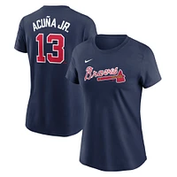 T-shirt Nike Ronald Acuña Jr. bleu marine pour femme avec nom et numéro Fuse des Atlanta Braves