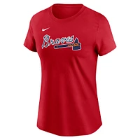 T-shirt Nike Ronald Acuña Jr. rouge pour femme avec nom et numéro Fuse des Braves d'Atlanta