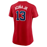 T-shirt Nike Ronald Acuña Jr. rouge pour femme avec nom et numéro Fuse des Braves d'Atlanta