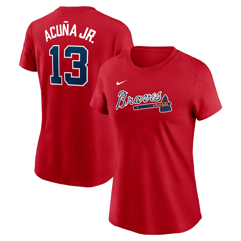 T-shirt Nike Ronald Acuña Jr. rouge pour femme avec nom et numéro Fuse des Braves d'Atlanta