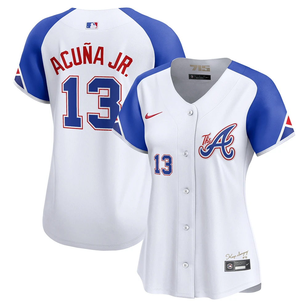 Maillot de joueur Nike Ronald Acuña Jr. Atlanta Braves City Connect Limited pour femme, blanc