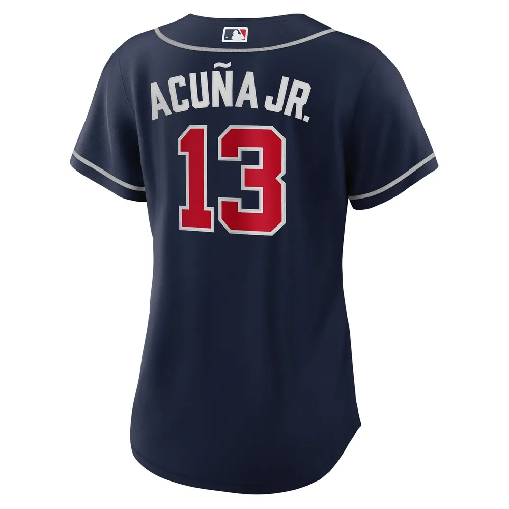 Maillot Nike Ronald Acuna Jr. pour femme, réplique alternative des Braves d'Atlanta, bleu marine