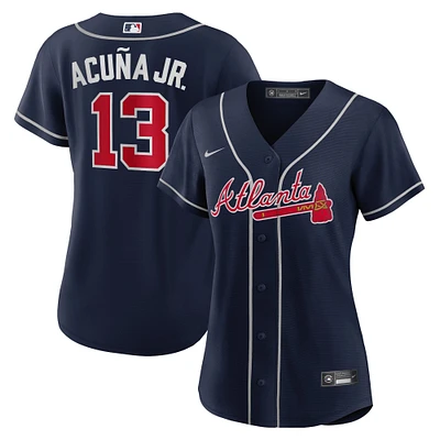 Maillot Nike Ronald Acuna Jr. pour femme, réplique alternative des Braves d'Atlanta, bleu marine