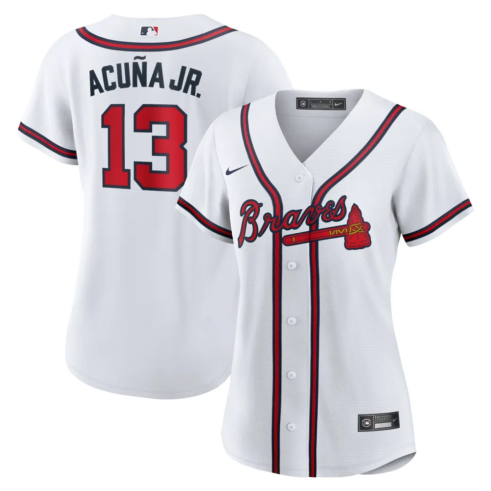 Maillot de joueur réplique domicile des Braves d'Atlanta Nike Ronald Acuna Jr. blanc pour femme