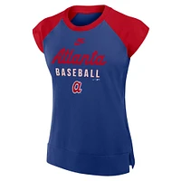 T-shirt Nike Performance raglan bleu royal/rouge Atlanta Braves Cooperstown Collection pour femme