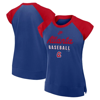 T-shirt Nike Performance raglan bleu royal/rouge Atlanta Braves Cooperstown Collection pour femme
