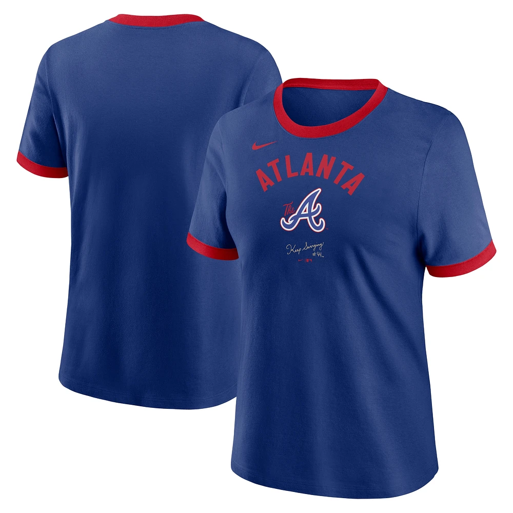 T-shirt tri-mélange Nike Royal Atlanta Braves 2024 City Connect Ringer pour femme