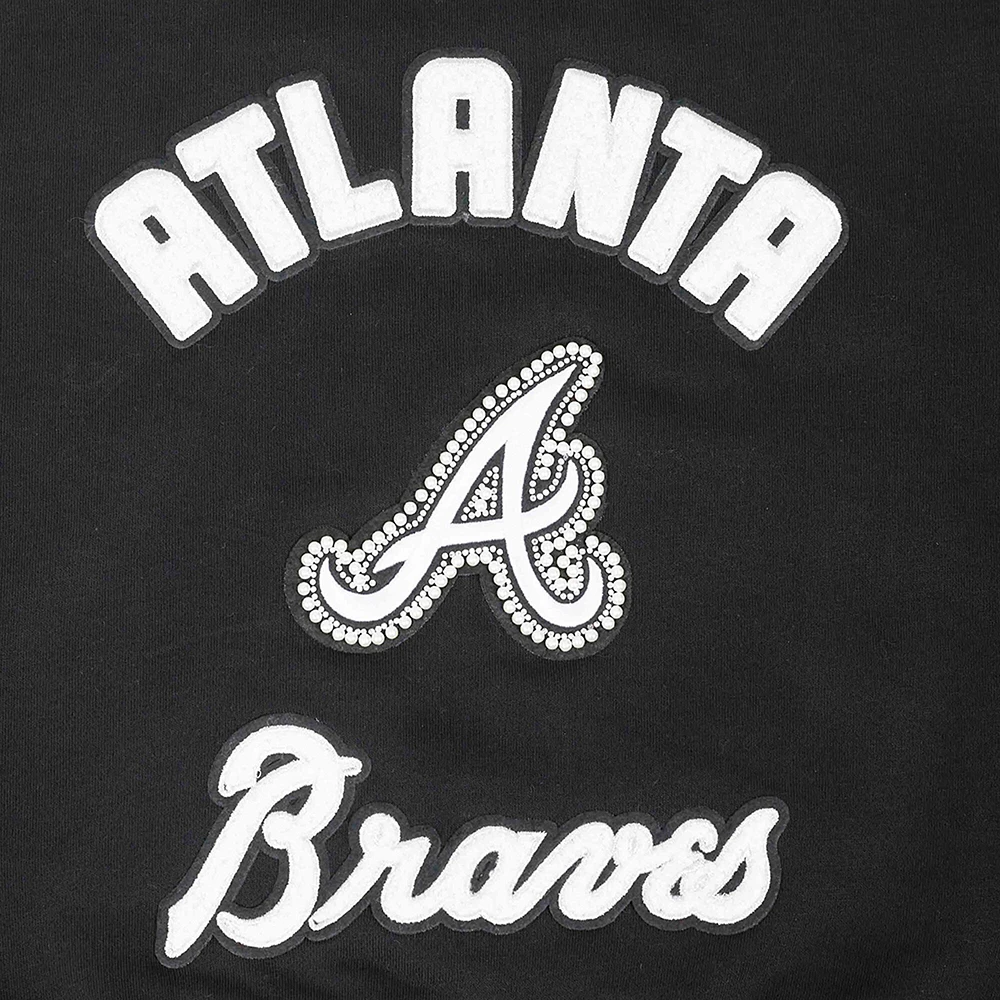 Women's Pro Standard Black Atlanta Braves Pearl Cropped Pullover Sweatshirt