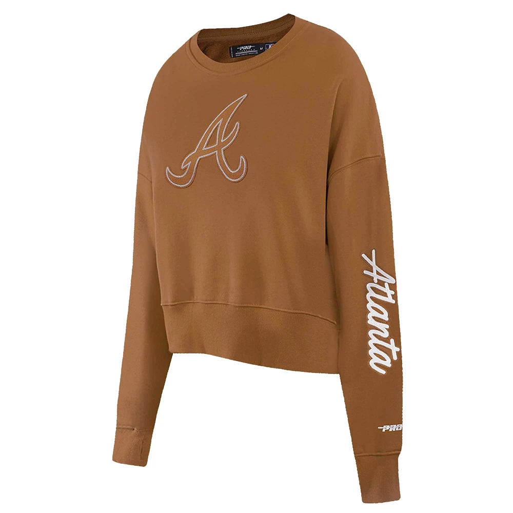 Women's Pro Standard Brown Atlanta Braves Paint The City Pullover Cropped Sweatshirt