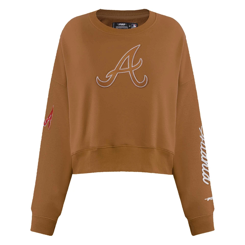 Women's Pro Standard Brown Atlanta Braves Paint The City Pullover Cropped Sweatshirt