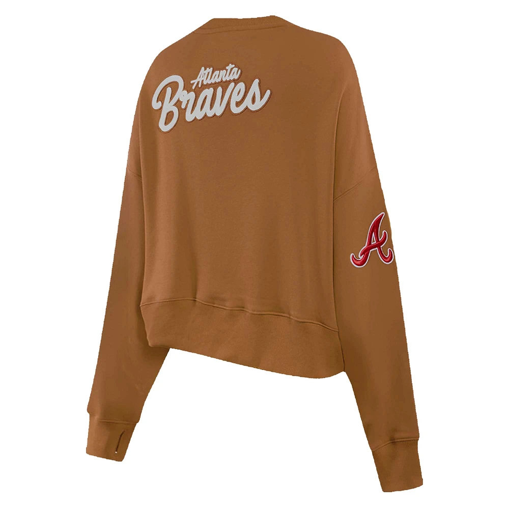 Women's Pro Standard Brown Atlanta Braves Paint The City Pullover Cropped Sweatshirt