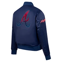 Women's Pro Standard Navy Atlanta Braves Rhinestone Satin Full-Snap Jacket