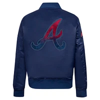 Women's Pro Standard Navy Atlanta Braves Rhinestone Satin Full-Snap Jacket