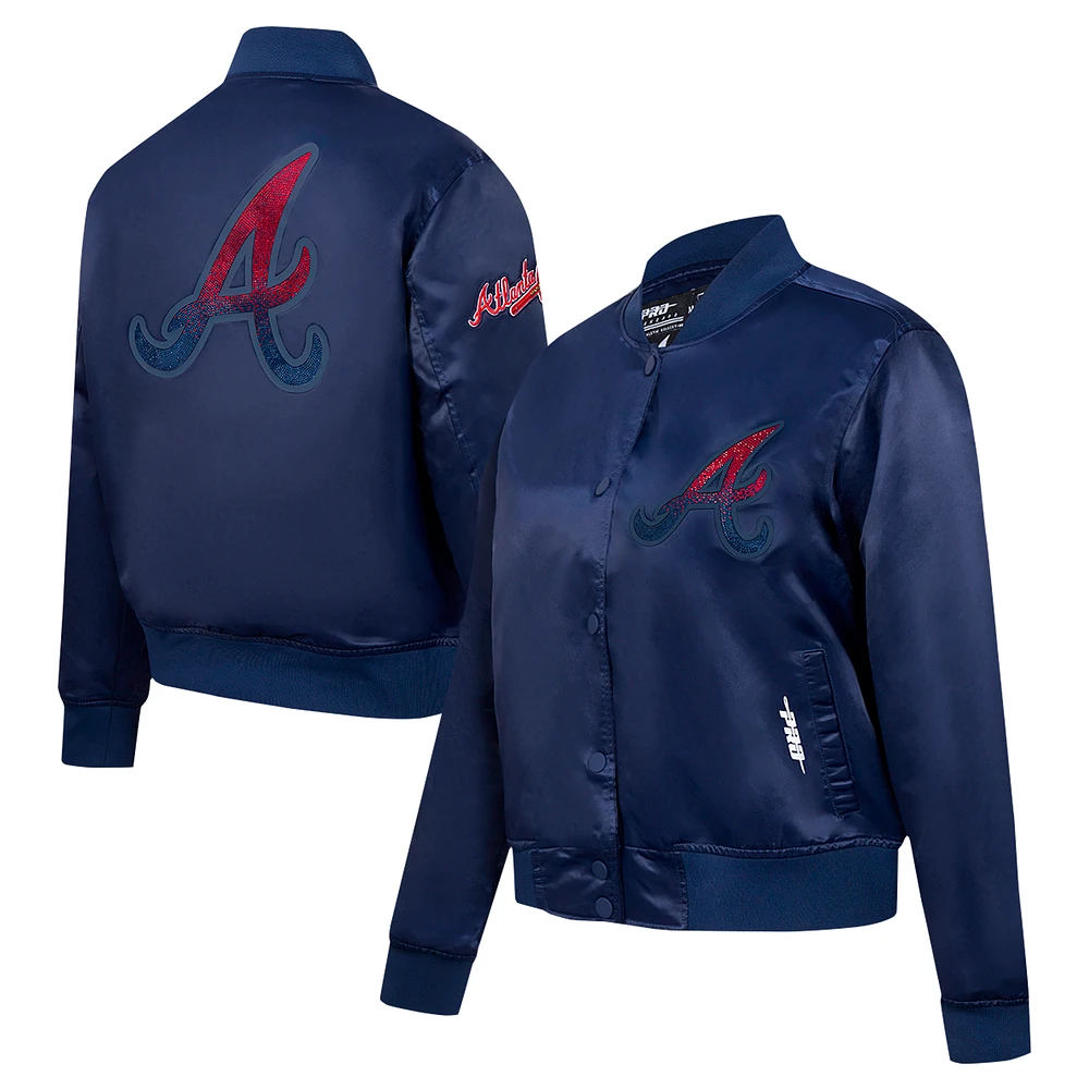 Veste à boutons-pression en satin strass bleu marine Pro Standard pour femme des Atlanta Braves