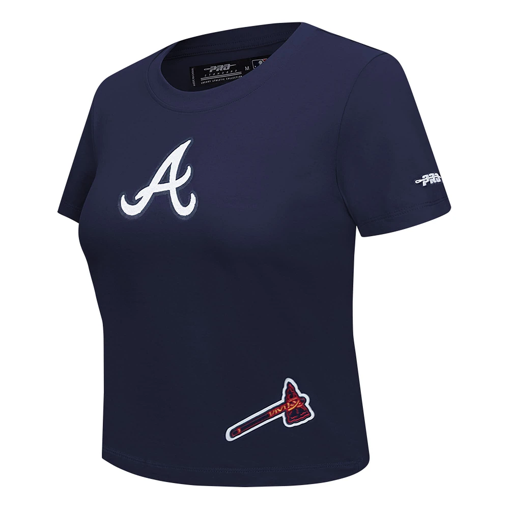 Women's Pro Standard  Navy Atlanta Braves Game Day Classics Baby Doll Cropped T-Shirt