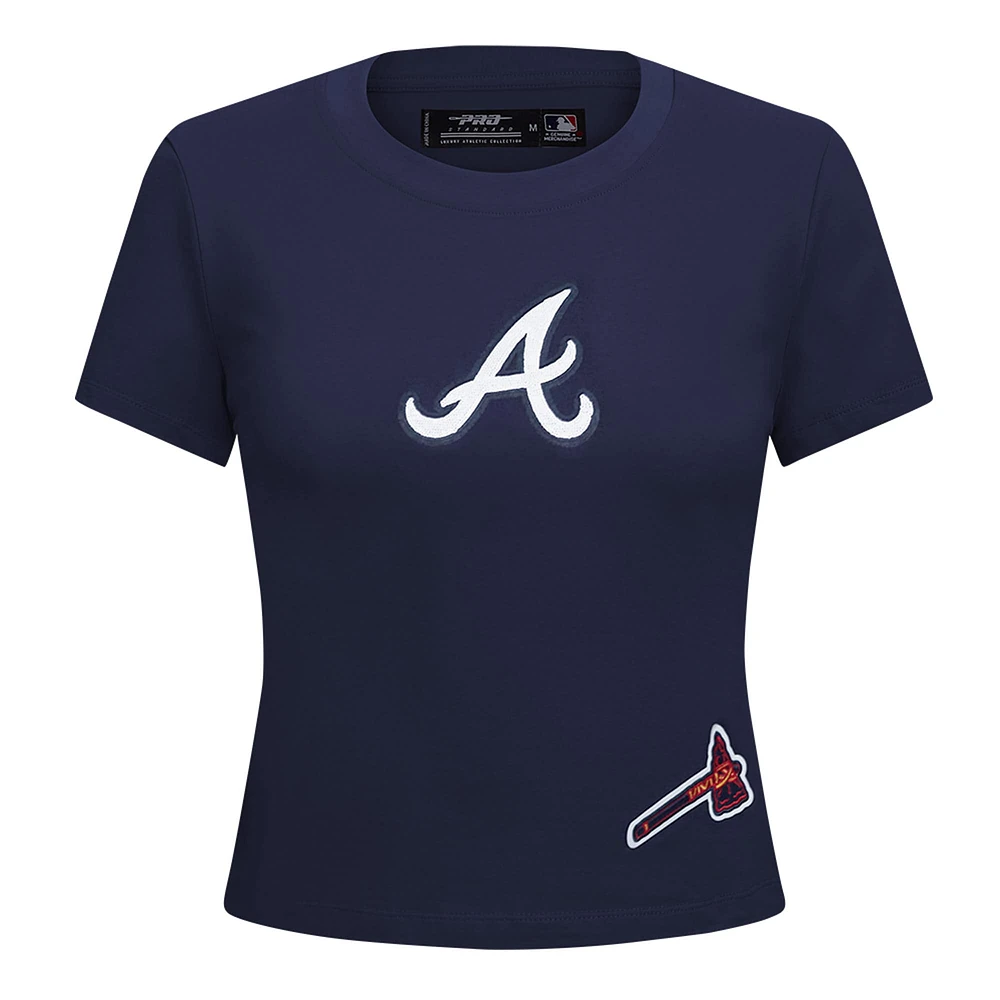 Women's Pro Standard  Navy Atlanta Braves Game Day Classics Baby Doll Cropped T-Shirt