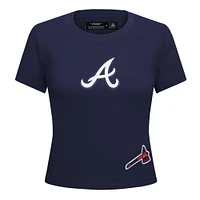 Women's Pro Standard  Navy Atlanta Braves Game Day Classics Baby Doll Cropped T-Shirt