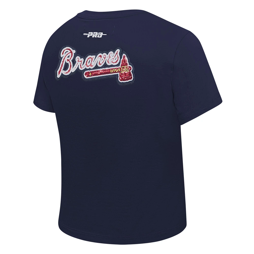 Women's Pro Standard  Navy Atlanta Braves Game Day Classics Baby Doll Cropped T-Shirt