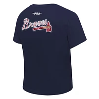 Women's Pro Standard  Navy Atlanta Braves Game Day Classics Baby Doll Cropped T-Shirt