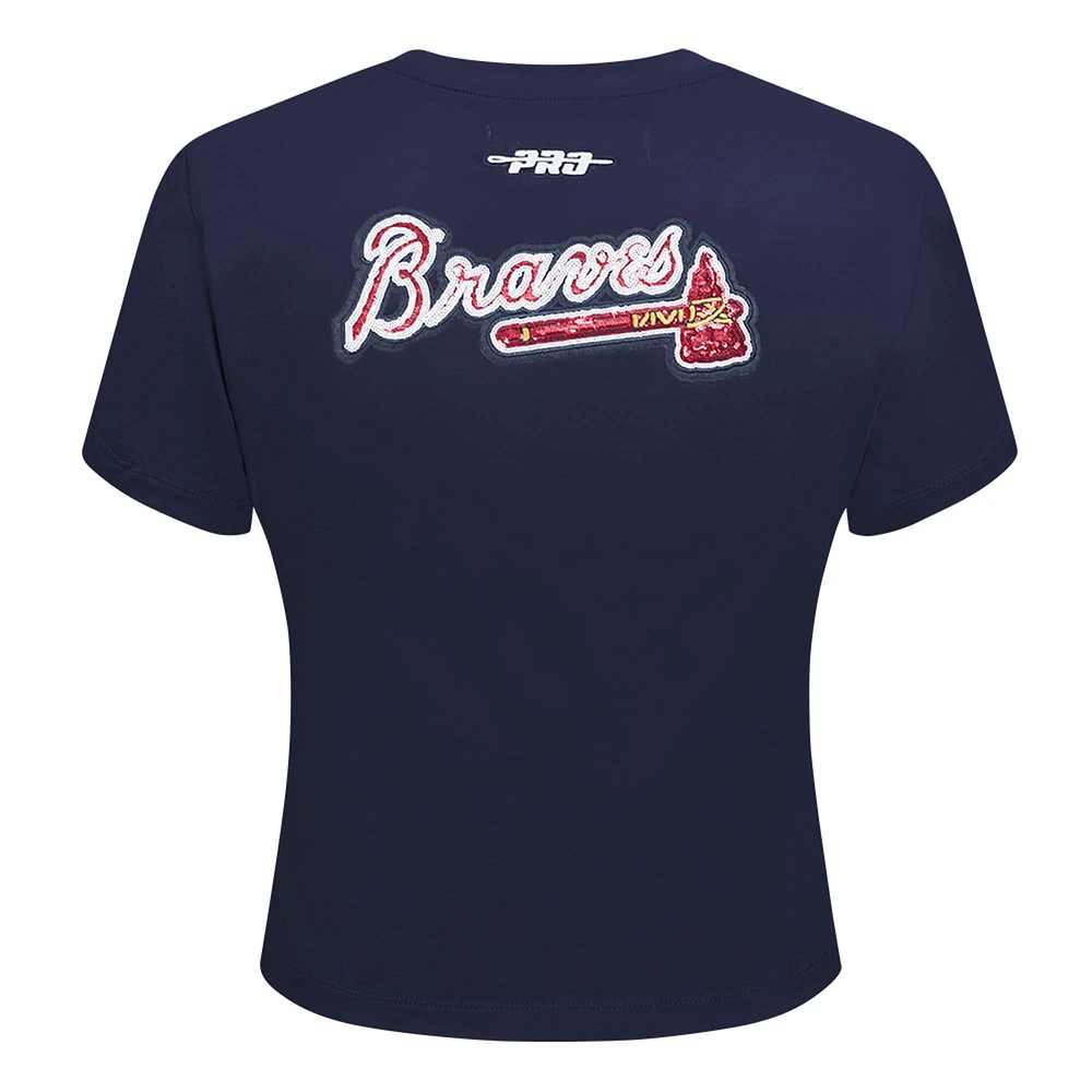 Women's Pro Standard  Navy Atlanta Braves Game Day Classics Baby Doll Cropped T-Shirt