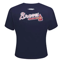 Women's Pro Standard  Navy Atlanta Braves Game Day Classics Baby Doll Cropped T-Shirt
