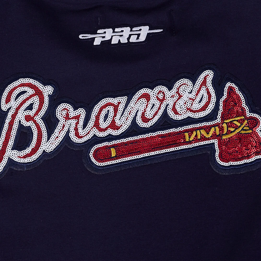 Women's Pro Standard  Navy Atlanta Braves Game Day Classics Baby Doll Cropped T-Shirt