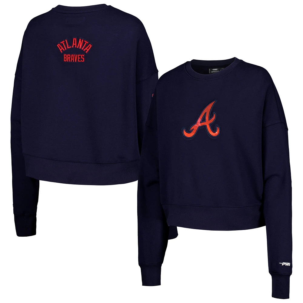 Women's Pro Standard Navy Atlanta Braves Painted Sky Pullover Sweatshirt