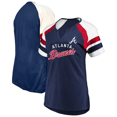 Women's Profile  Navy Atlanta Braves Arched Notch Neck T-Shirt