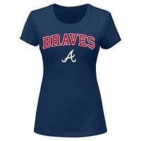 T-shirt à col en V pour femmes, bleu marine, Atlanta Braves, grande taille