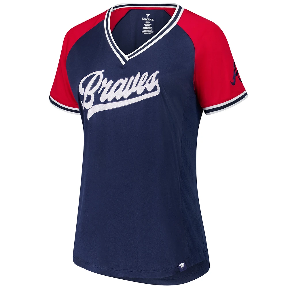 T-shirt croisé à col en V pour femmes, bleu marine, Atlanta Braves, grande taille