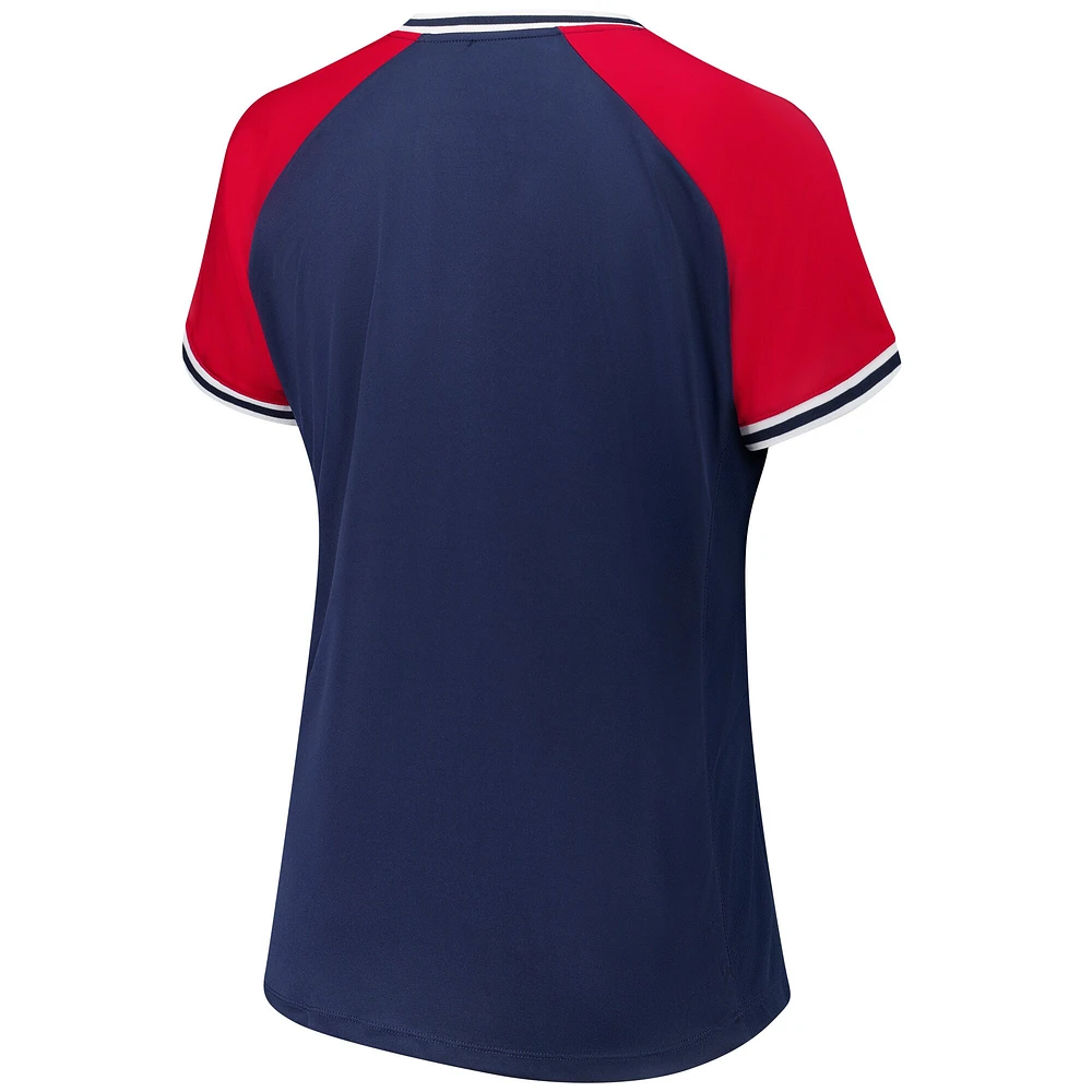 T-shirt croisé à col en V pour femmes, bleu marine, Atlanta Braves, grande taille