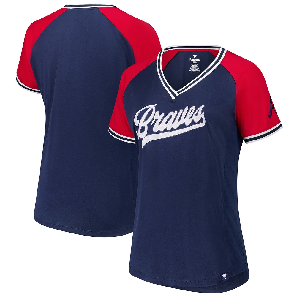 T-shirt croisé à col en V pour femmes, bleu marine, Atlanta Braves, grande taille