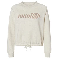 Women's Soft as a Grape Natural Atlanta Braves Tonal Checkered Sweatshirt