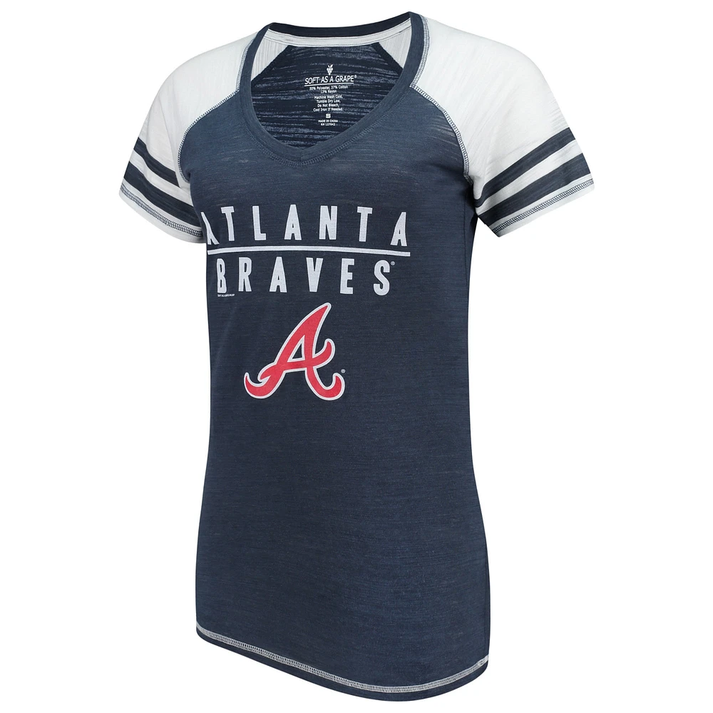 Women's Soft as a Grape Navy Atlanta Braves Color Block V-Neck T-Shirt