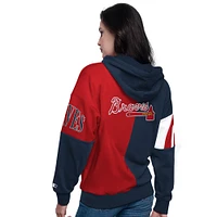 Women's Starter Navy/Red Atlanta Braves Curve Ball Full Zip Hoodie Sweatshirt