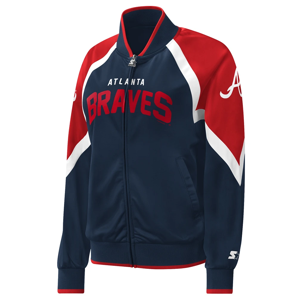 Women's Starter Navy Atlanta Braves Touchdown Raglan Full-Zip Track Jacket