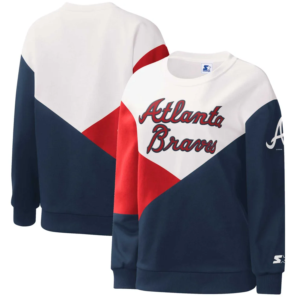 Lids Atlanta Braves Women's Plus Colorblock Pullover Hoodie - Navy