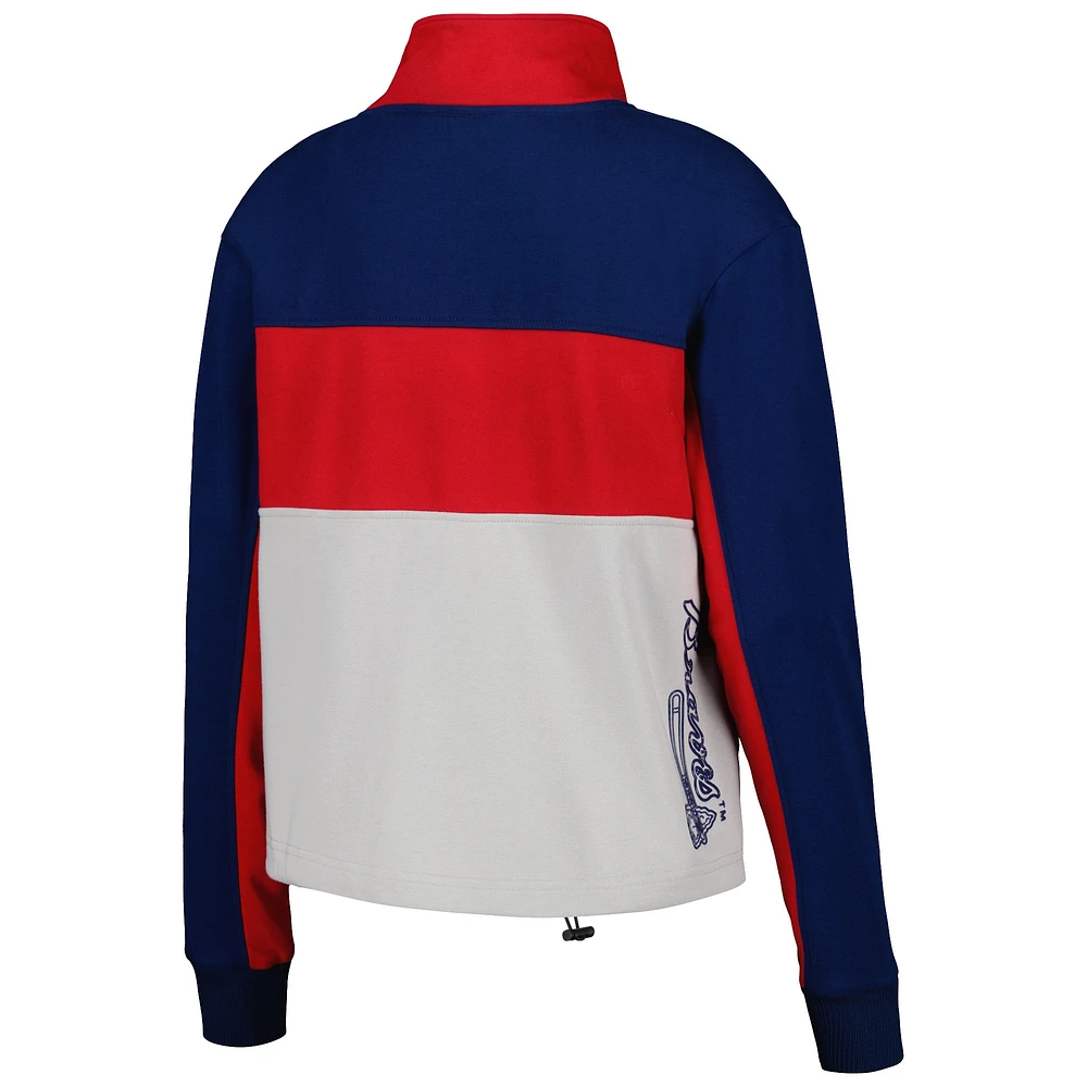 Veste The Wild Collective pour femme, rouge/bleu marine Atlanta Braves, colorblock 1/4 zip femme