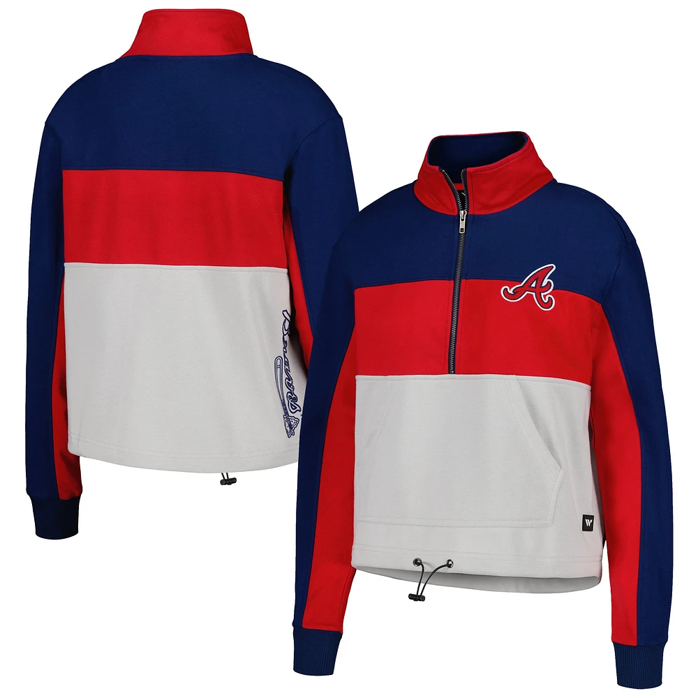 Veste The Wild Collective pour femme, rouge/bleu marine Atlanta Braves, colorblock 1/4 zip femme