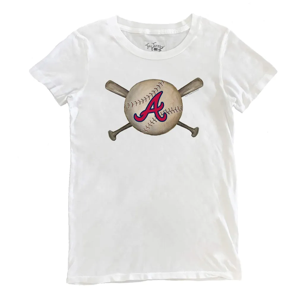 Women's Tiny Turnip White Atlanta Braves Baseball Tear T-Shirt Size: 3XL