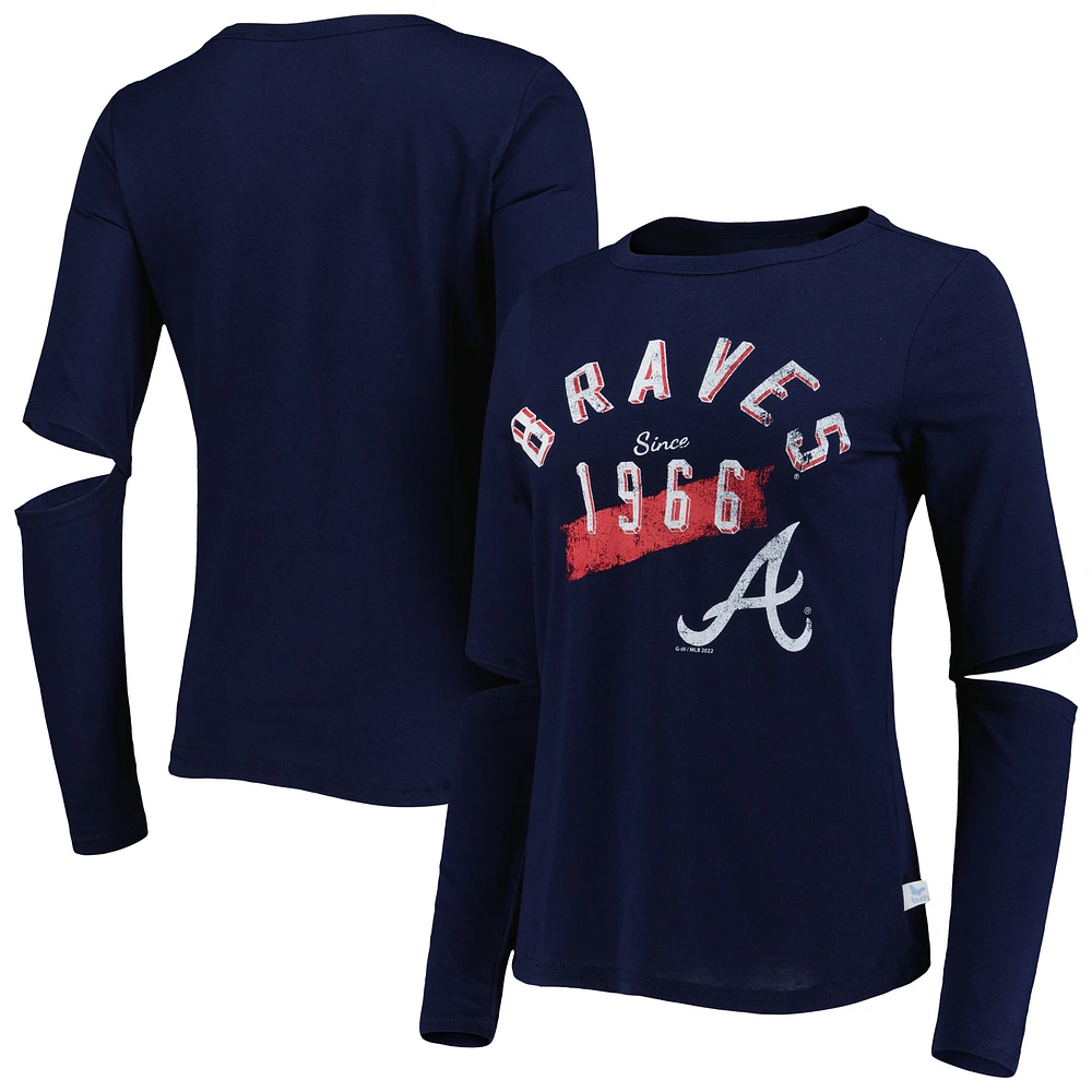 T-shirt à manches longues pour femme Touch bleu marine Atlanta Braves Formation