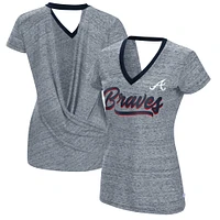 T-shirt à col en V pour femme Touch Navy Atlanta Braves Halftime Back Wrap Top