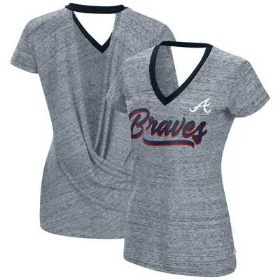 Women's Touch Navy Atlanta Braves Halftime Back Wrap Top V-Neck - T-Shirt