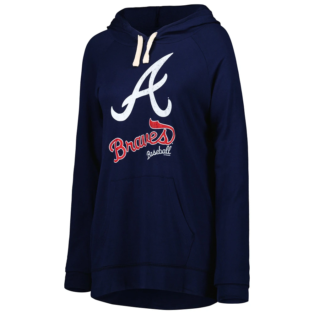 Women's Touch Navy Atlanta Braves Pre-Game Raglan Pullover Hoodie