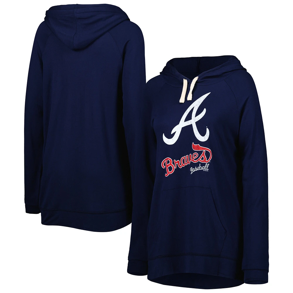 Women's Touch Navy Atlanta Braves Pre-Game Raglan Pullover Hoodie