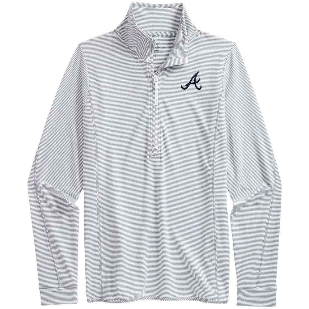 Women's Vineyard Vines Heather Gray/White Atlanta Braves Microstripe Sankaty Half-Zip Top