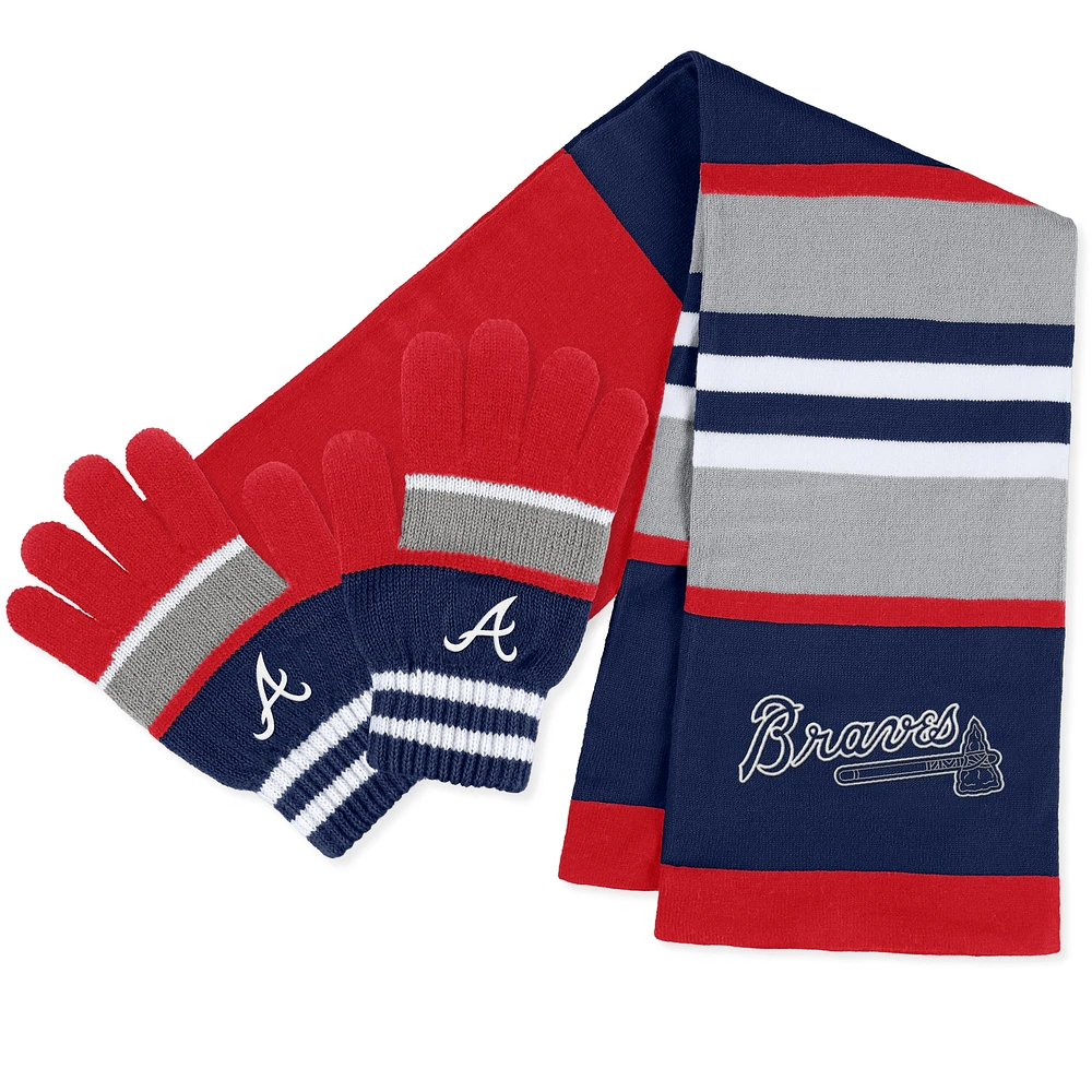 WEAR by Erin Andrews Ensemble gants et écharpe à rayures des Atlanta Braves pour femmes